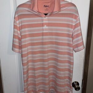 Oxford Men's Peach and White Striped Polo‎ Shirt Size Small